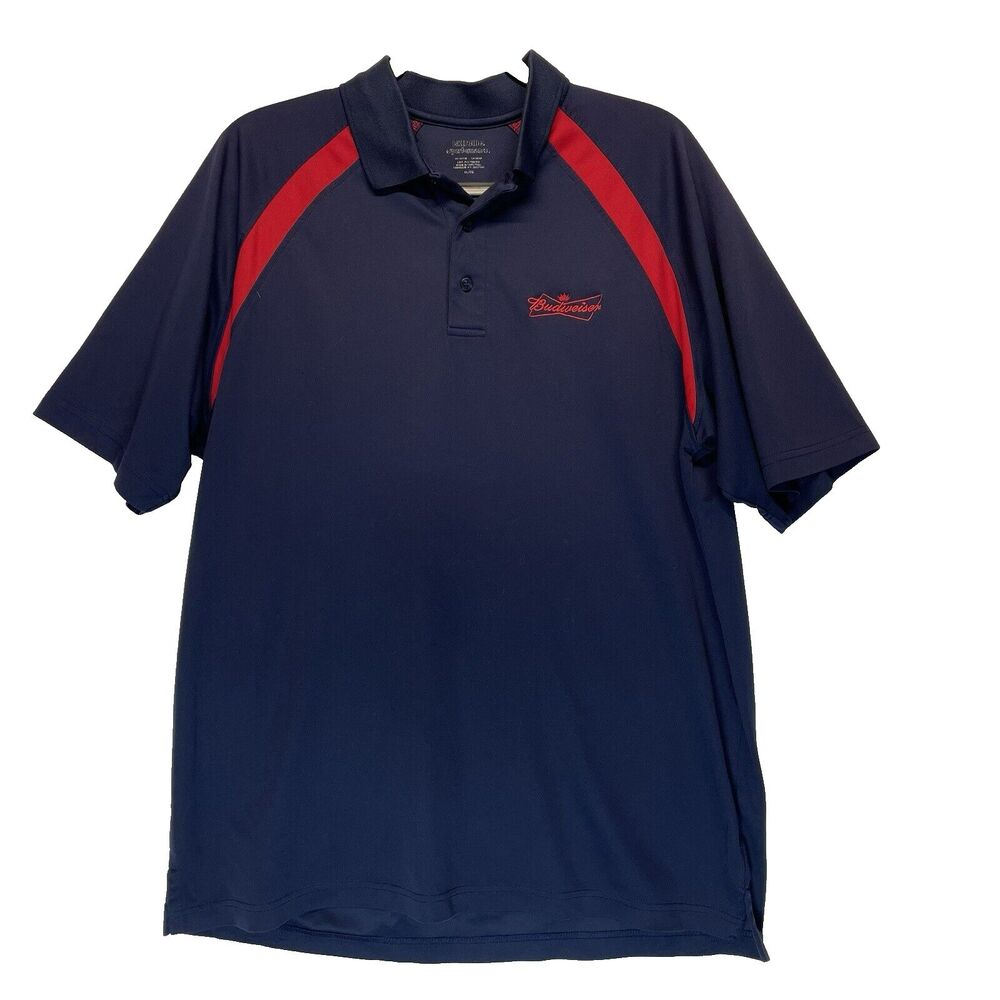 Budweiser Polo Shirt Mens Size XL Golf Blue Red‎ Embroidered Anheuser-Busch Beer
